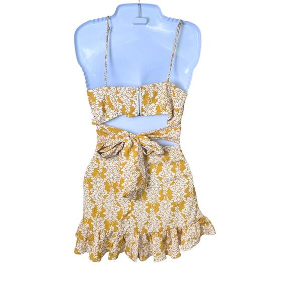 SELFIE LESLIE Linka Ruched Cropped Top / Ruffle Skirt Set Leaf Print Yellow Sz M - Picture 11 of 16